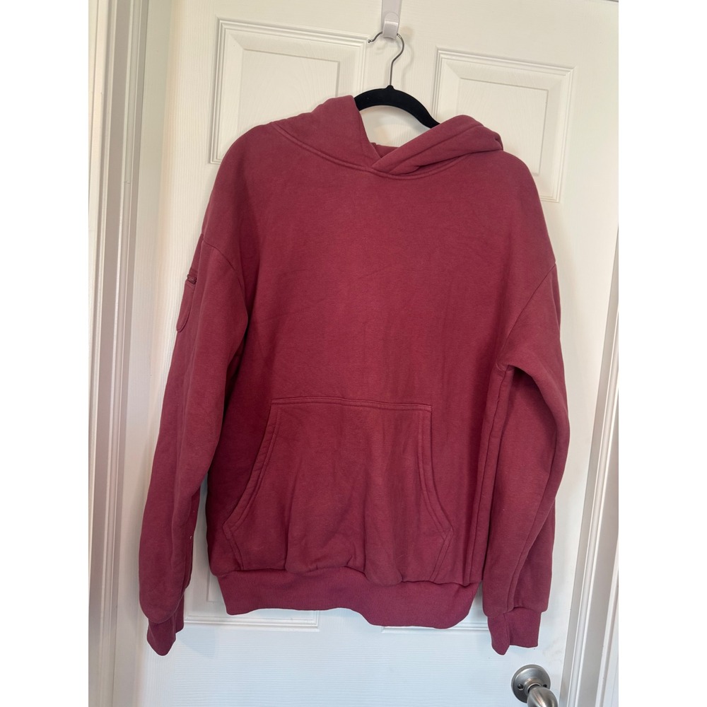 COMFRT Weighted Hoodie Burgundy Maroon Oversized Fleece Pullover Sleeve Pockets